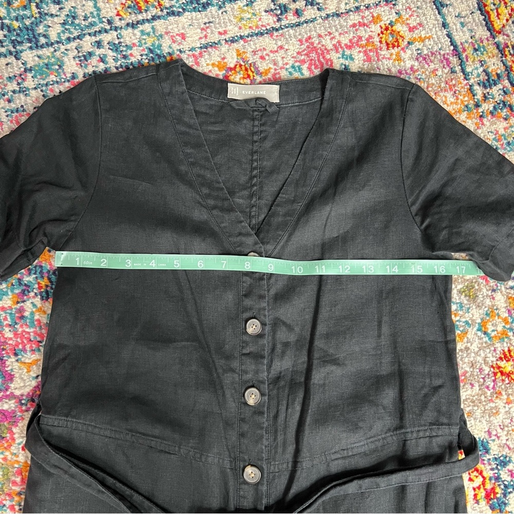 EVERLANE Women's The 100% Linen Short-Sleeve‎ Jumpsuit Size 0 Black - Picture 10 of 14